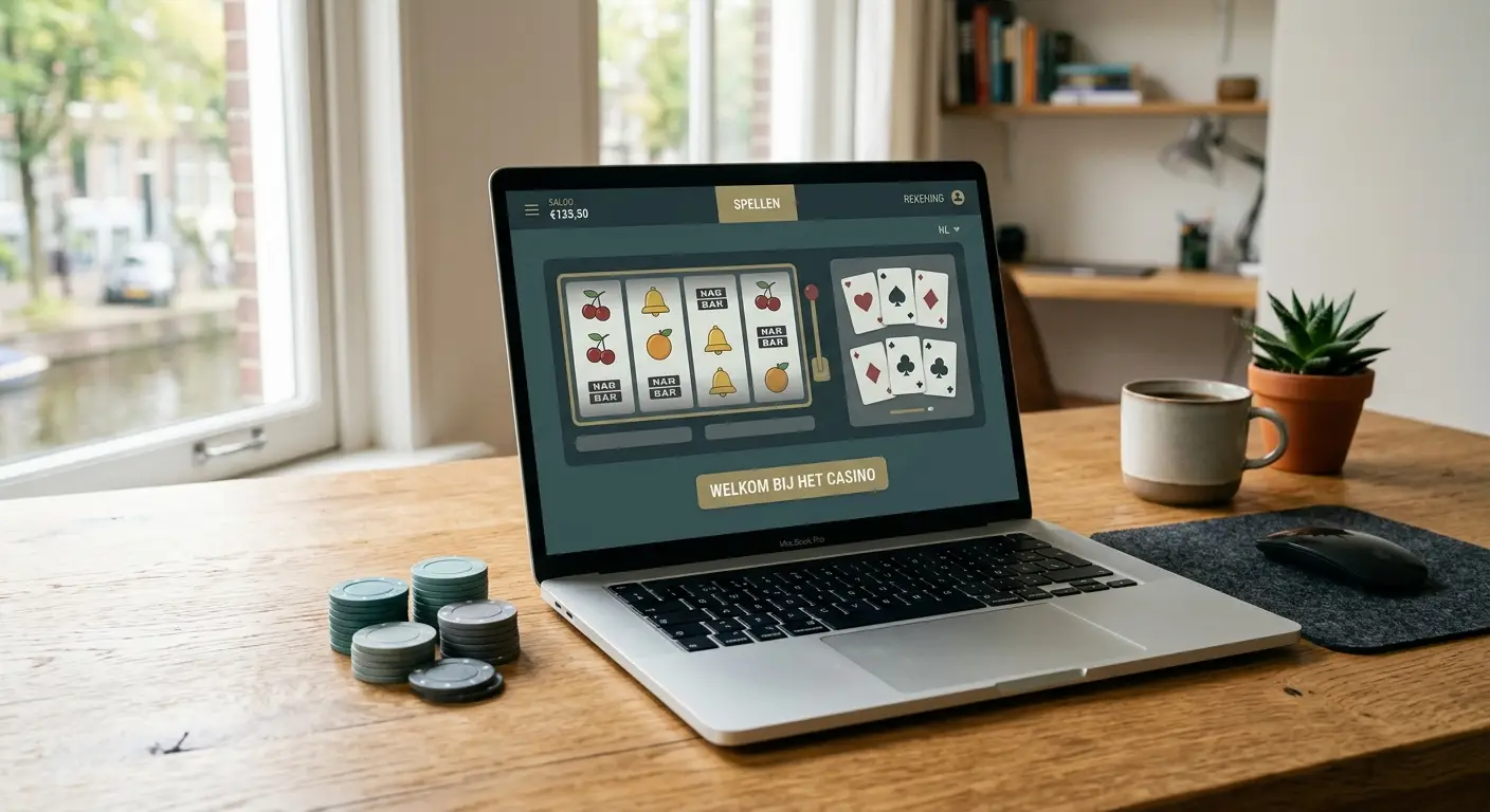 Beste online casino zonder Cruks Nederland 2026 overzicht met laptop en gokfiches
