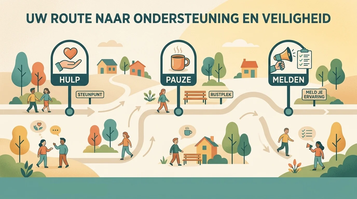 Rustig overzicht van hulp, officiële melding en pauze bij gokzorgen